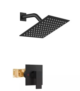 Black Shower Faucet Set 8"Rainfall Shower Head Combo System with Mixer Valve Kit - Picture 1 of 9