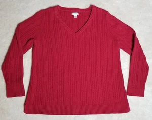 Croft & Barrow Pullover Damen Gr. XL rot Zopfmuster V-Ausschnitt Pulli Rippborte - Bild 1 von 5