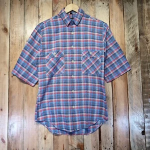 Camisa Levi's Manga Corta Algodón Cuadros Hecha en Gran Bretaña Años 80 De Colección Pequeña Roja Azul - Imagen 1 de 9
