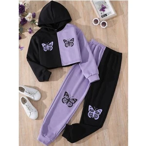 SHEIN Tween Girl Two Tone Butterfly Print Hoodie and Sweatpants - Size 8 - As-Is - Picture 1 of 5