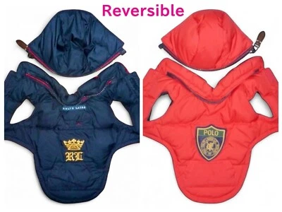Chaleco reversible para perro Ralph Lauren azul marino/rojo chaqueta con capucha talla XS excelente Foto 1 de 4