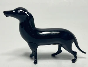 1930er Bimini Lauscha Blaskunst Glas schwarz Dackel Dackel Hund Figur mit Etikett - Bild 1 von 6
