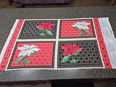 Christmas Joy Placemat Panel 23x42 Nancy Mink Wilmington Prints Poinsettia - Image 1 of 4