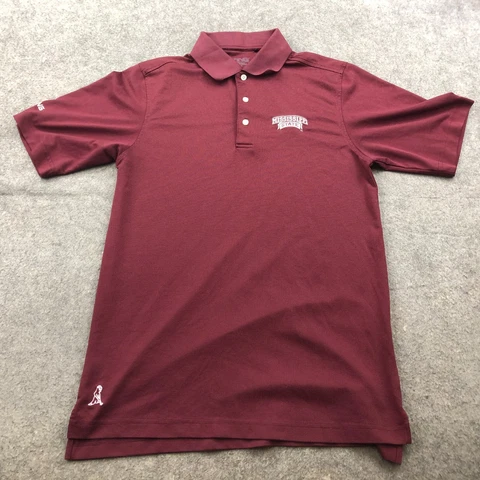 Mississippi State Polo Shirt Mens Small Maroon Embroidered Spell Out Ping Cover