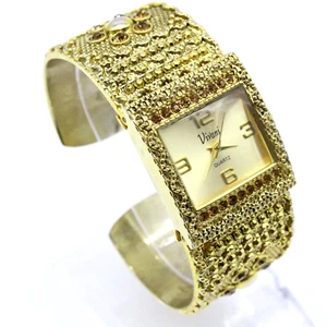 Vintage Vivani Watch Women's Gold Tone Spring Loaded Open Cuff Japan Quartz - Picture 1 of 8