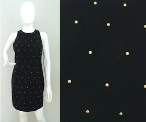 Vintage 80er Kleid Gold Nieten Schwarz Kurz Ärmellos Cocktail Party Mini Small - Bild 1 von 6