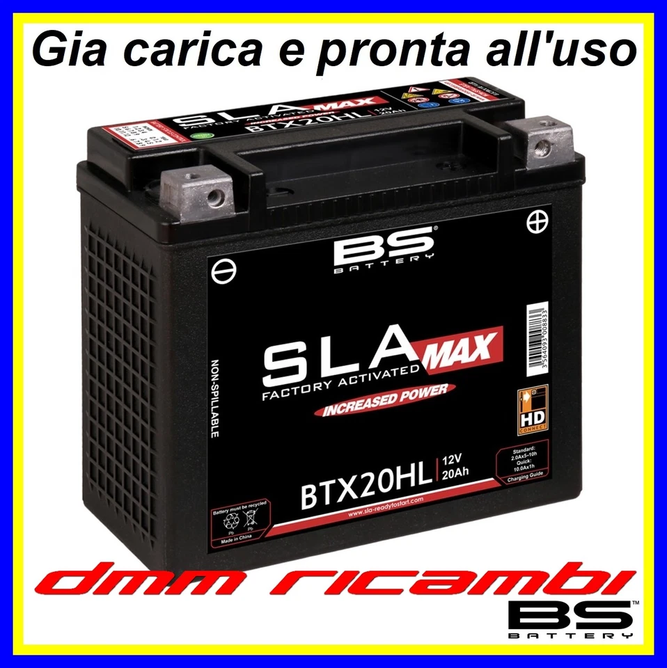 BS-BATTERY SLA MAX BTX20HL 12V 20Ah Batteria Moto per Harley Davidson - Nera