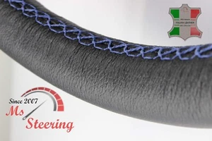 FOR GMC TERRAIN 10-14 BLACK LEATHER STEERING WHEEL COVER NAVY BLUE STIT - Picture 1 of 5