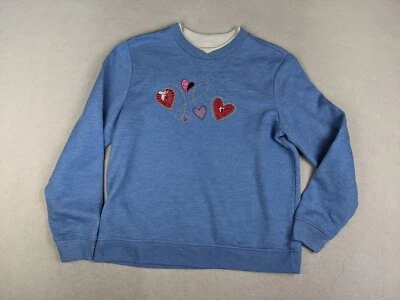 Studio Works Women's Sweatshirt Size Medium Blue Embroidered Hearts Pullover - Image 1 of 4