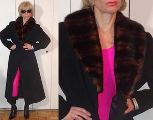 $199 - Terry Lewis Classic Luxuries wool black long wrap coat faux fur collar M - Picture 1 of 1