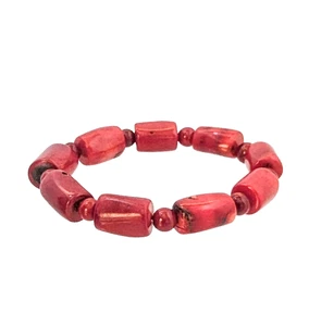 Echtes korallenrotes Nugget dehnbares handgefertigtes Armband 7 Zoll - Bild 1 von 7
