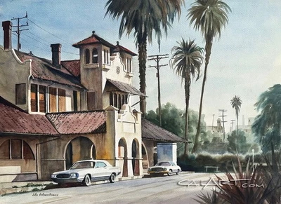 Pintura de colección del histórico depósito ferroviario de la Unión del Pacífico en RIVERSIDE, CA Foto 1 de 4