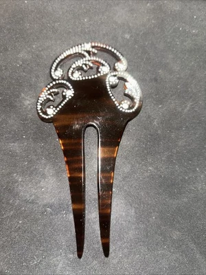 Pente de cabelo âmbar celulóide vintage com strass item de propriedade - Imagem 1 de 4