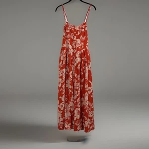 Free People Leinen Perfect Sommerkleid Damen Gr. L Bulky Orange Kombi Floral - Bild 1 von 8