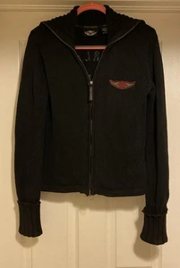 Vtg Harley Davidson Women’s Knit Zip Up Logo Embroidered Jacket Sz L - Picture 1 of 13