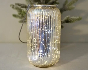 Pottery Barn Paros Quecksilber Glas Silber geriffelt große Laterne 9" hoch mit Box selten - Bild 1 von 13
