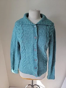 Eddie Bauer Cardigan Sweater Womens M Blue Wool Blend Shawl Collar Button  - Picture 1 of 11