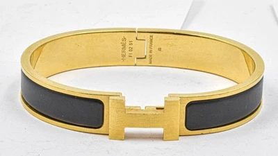 Pulsera Hermes Clic H Chapada en Oro Esmalte Negro Auténtico Garantizado F1 02 51 Foto 1 de 4