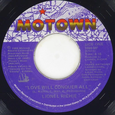 LIONEL RICHIE Love Will Conquer All MOTOWN 1866 MF VG+ 45 7" 1986 Rhythm & Blues - Image 1 of 4