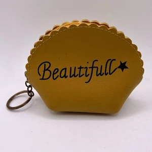 Yellow Faux Leather Clam Shape Zipper Pouch “beautiful” Coin Bag - Bild 1 von 5