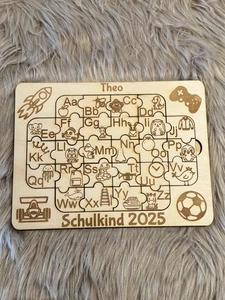 ABC Puzzle Personalisiert Jungs Holz Geschenk Schulanfang 28 Teile Handarbeit - Bild 1 von 7