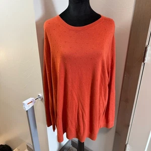 Neu ohne Etikett CJ Banks rostorange Schweizer Punkte Langarm Oberteil Bluse Pullover Herbst fließend 2X - Bild 1 von 9