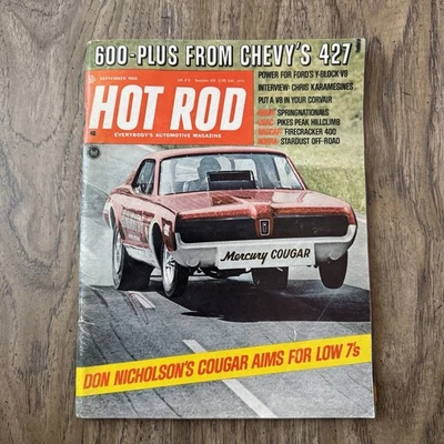 September 1968 Vintage Hot Rod Magazine Muscle Car Mercury Cougar V8 Corvair - Image 1 of 3