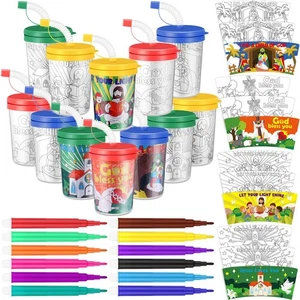 Set 12 Pezzi Tazze da Colorare Bibbia Cristiana con Penna Acquerello Colora il tuo C... - Foto 1 di 7