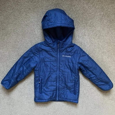 Chicos Columbia Talla XXS (4/5) Azul Cremallera Capucha Piel Sintética Forrada Chaqueta Bolsillo con Cremallera Foto 1 de 4