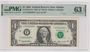 **BELOW COST** Fr 1918-Fm* 1993 $1 FRN F03656697* bp476 PMG 63EPQ ATLANTA MULE - Picture 1 of 2