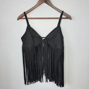 Top corto con flecos SHEIN para mujer pequeño negro festival gamuza boho vaquera occidental - Imagen 1 de 9