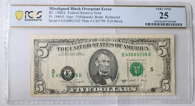 1988A Series $5 Bill with RARE PRINTING ERROR MISALIGNED BLACK OVERPRINT - Image 1 of 2