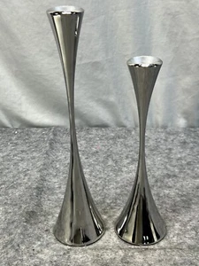 Robert Welch Crate & Barrel Pair Arden Candlesticks 18/10 Stainless Steel - Picture 1 of 8