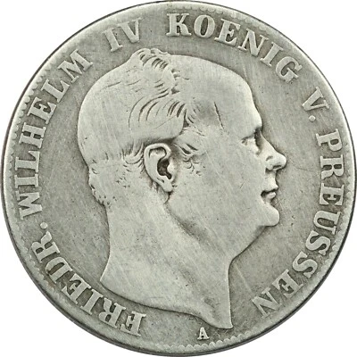 1859 A German States Prussia Thaler Silver, Very Good VG Cleaned, KM# 471 - Image 1 of 2