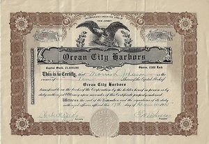 1925 NEW JERSEY Ocean City Harbors Stock Certificate #50 - Picture 1 of 2
