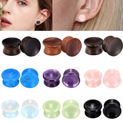 2PCS Wood / Stone Ear Plug Tunnels Concave Surface Ear Gauges Stretcher 2G-3/4" - Imagem 1 de 4