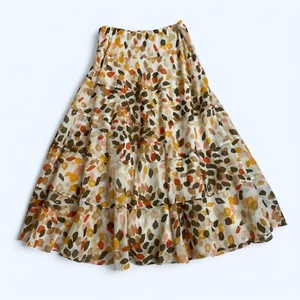 RUBY RD White Multicolor Dotted Midi Skirt Size UK 10 US 6 Flowy Tiered Puffy - Picture 1 of 7