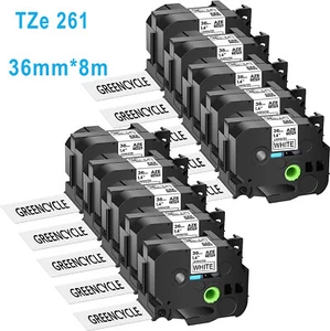 10PK TZe 261 TZ261 Black on White Label Tape 36mm For Brother P-Touch PT-9200DX - Picture 1 of 8
