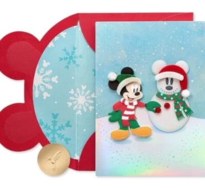Papyrus Disney Christmas Card (Merriest Season Ever) Felt Mickey Mouse Snowman - Picture 1 of 5