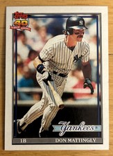1991 Topps Don Mattingly Baseball Card #100 Yankees Mid-Grade O/C & Edge Ding