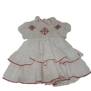 Vestido Vintage Bebé Niña Rojo Lunares Blanco Círculo Completo Falda 6-9Mo Calzoncillos Volantes - Imagen 1 de 14