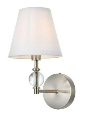 Wall Sconce Light Fixture Satin Nickel White Shade Dining Room Bedroom Hallway - Image 1 of 4