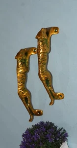 Jaguar Style Door Grips Brass Running Tiger Door Handle Pair Bathroom Pull EK994 - Picture 1 of 12