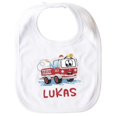 SPECIALME Personalised Baby Bib With Name Fire Engine Car Cotton Boy/Girl