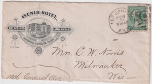 Hot Springs Ark Illust Advt Avenue Hotel #213 large duplex cover (b140) - Picture 1 of 1