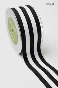 MAY ARTS RIBBONS~GROSGRAIN STRIPE~CHIC BLACK & WHITE~2 INCHES WIDE~SOLD BTY! - Picture 1 of 1