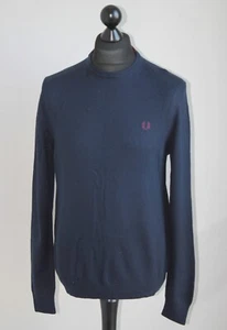 Fred Perry Hombre Jersey Azul Marino Jersey Talla L 100% Lana Merino - Imagen 1 de 7