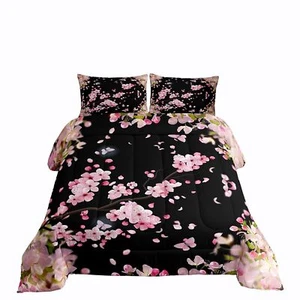 Cherry Blossoms Bedding Comforter Set,Japanese Style Duvet Insert Girls Woman... - Picture 1 of 7