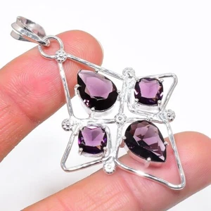 Purple Amethyst Gemstone 925 Sterling Silver Jewelry Pendant Size 2.5" - Picture 1 of 1
