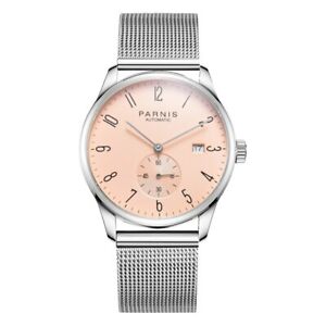 Parnis 41.5mm Fashion Mechanical Automatic Mens Watches Mesh Strap Wristwatch